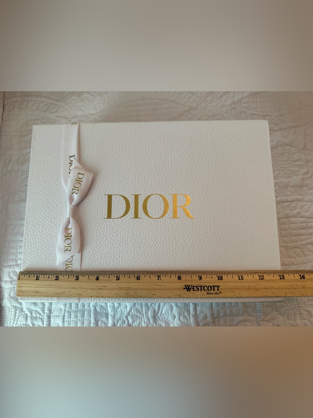 Dior White Box with Gold Logo and Ribbon